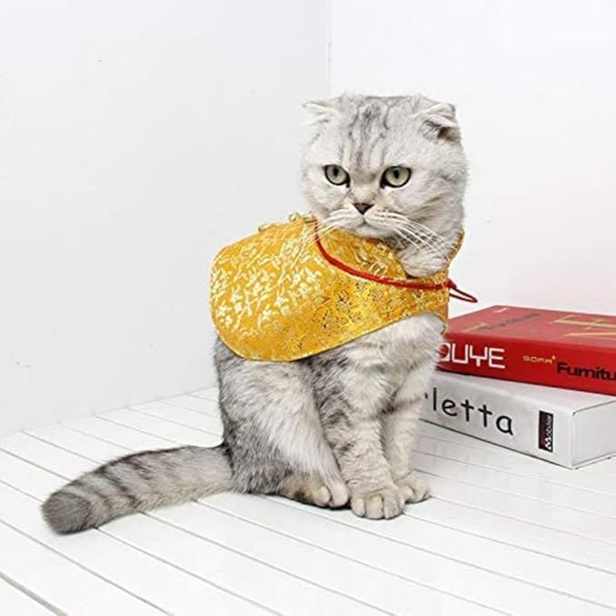 Cat Clothes,New Year's Cloak Dog Clothes Red Pet Cheongsam Cloak Clothes for Cats Small Dogs Puppy(Gold,XS)