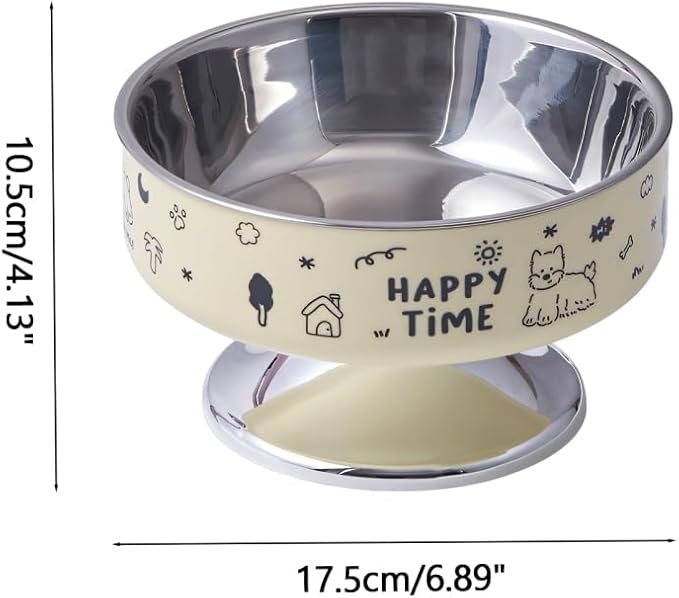 Stainless Steel Cat Bowl, Cute Cat Dish with Non-Slip Base, Large Diameter Pet Feeder Tool for Cats/Kittens/Dogs