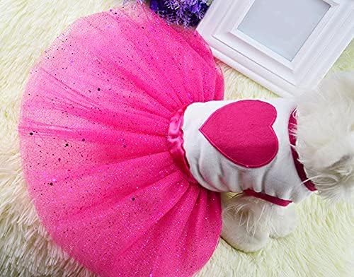 Idepet Spring Summer Pet Dog Cat Puppy Tutu Princess Dress Heart Printed Lace Skirt Pet Apparel (S)