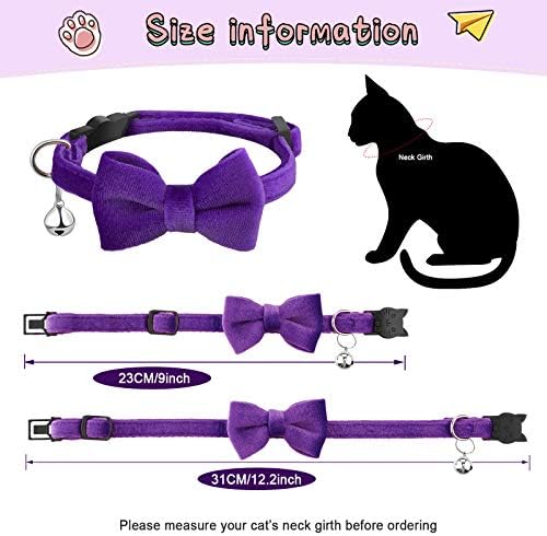 4 Pieces Cat Bow Tie Collar with Bell Breakaway Cat Comfortable Velvet with Cute Safety Pet Collar for Pet Kitten Puppy(Small,Black, Red, Purple, Blue)