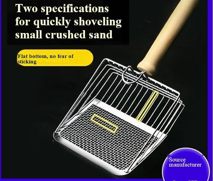 Metal Cat Litter Scoop, Stainless Steel, Large Size, Fine-Hole, Shovel for Scooping Feces (Holy Light Silver, Length 10.83 inches, Width 5.31 inches)