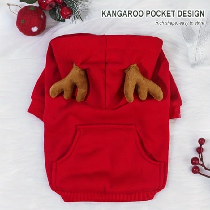 New Christmas Dog Hoodie Elk Pocket Sweater Small and Medium Pet Cat Red Clothes (Elk Pocket Sweater,XS)