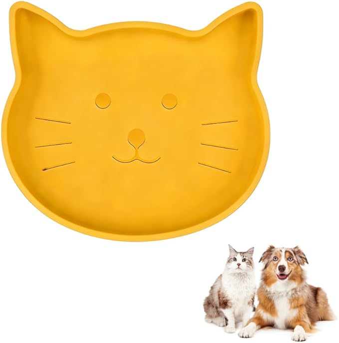 2PCS Silicone Pet Bowls, Non Slip Cat Feeding Dish with Strong Suction Cup, Slow Feeder Shallow Bowl for Dogs Cats, Dishwasher Secure