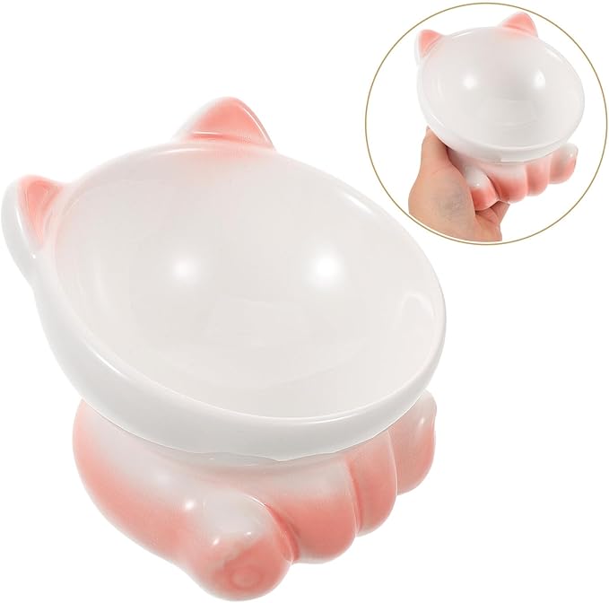 UKCOCO Elevated Tilted Cat Food Bowl with Porcelain Raised Pet Feeder Dish, Gradient White-Pink Ceramic Raised Plate for Cats and Small Dogs, Suitable for Indoor Feeding and Watering
