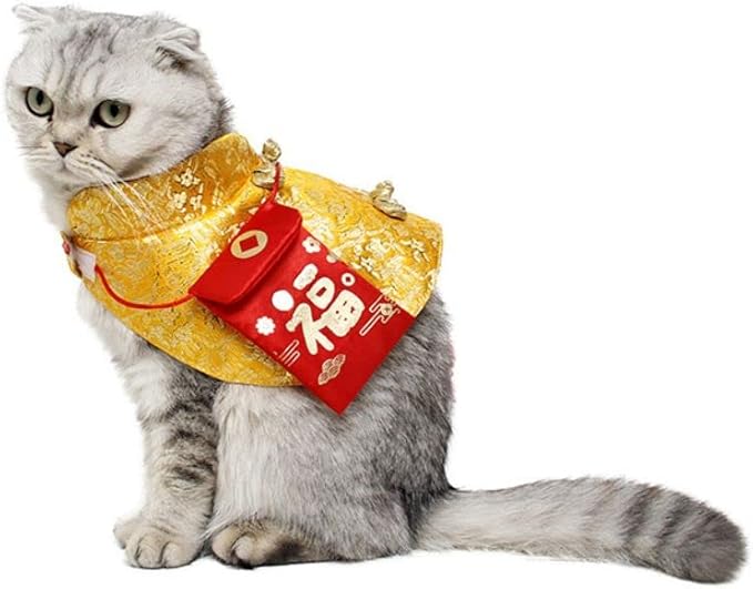 Cat Clothes,New Year's Cloak Dog Clothes Red Pet Cheongsam Cloak Clothes for Cats Small Dogs Puppy(Gold,XS)