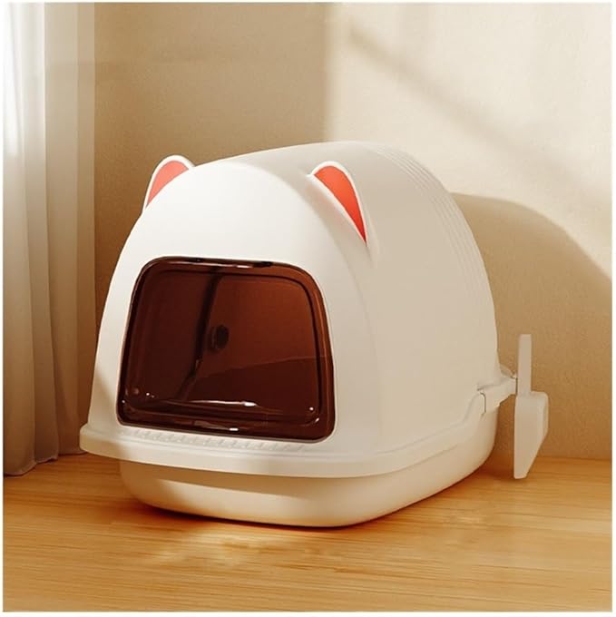 Pet Supplies, Extra Large Enclosed Cat Litter Box with Scoop Odor Control(White)