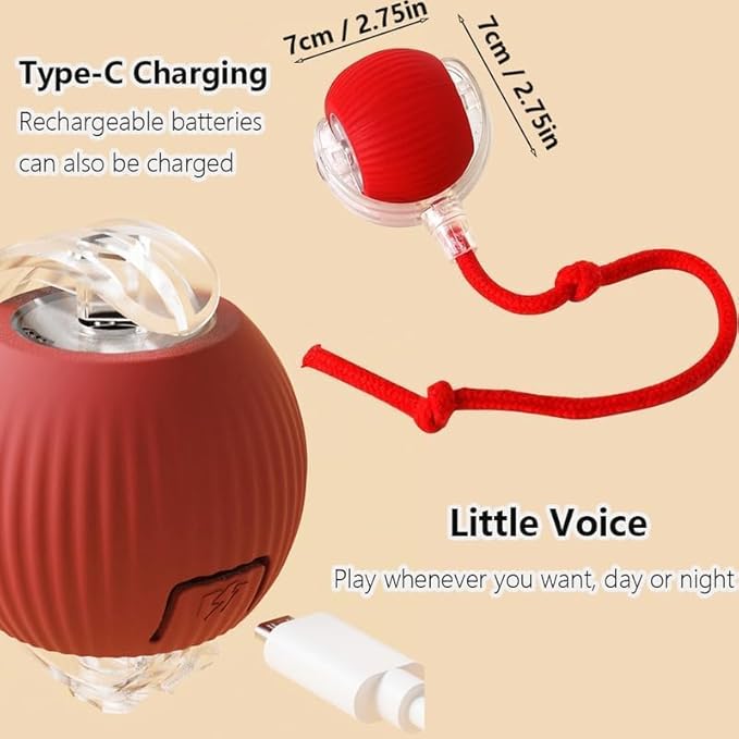 Interactive Rolling Cat Ball, 360° Automatic Smart Pet Toy with Obstacle Avoidance, LED Light, Type-C Rechargeable, Safe Durable Chew Toy for Cats & Small Dogs