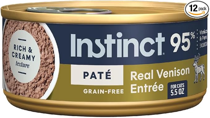 Instinct Pate Entrees, Wet Canned Cat Food, Grain-Free - Real Venison, 5.5 oz. Cans (Pack of 12)
