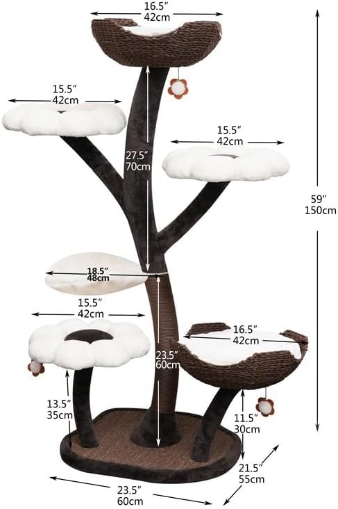 59In Flower Shaped Cat Special Shelf with Scratching Posts Cats Tree Decorative Climbing Tower Dtachable Multi Level Pets Furniture for Large & Multi-Cats Homes
