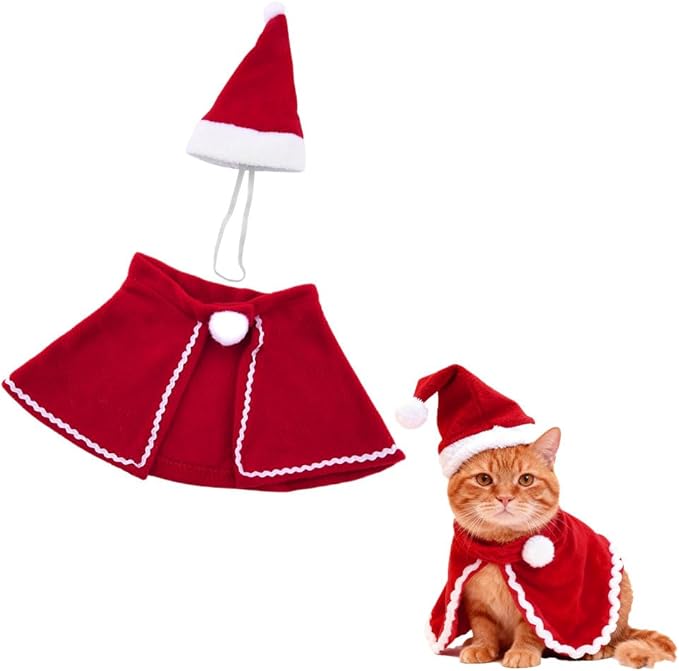 Pet Clothes for Cats Christmas Small Dog Costume Cape Shawl Christmas Hat for Rabbit Cat Holiday Outfit Apparel Dog Small Red Cloak Cat Santa Claus Suit Puppies Accessories Cap Pet Costume Photo Props