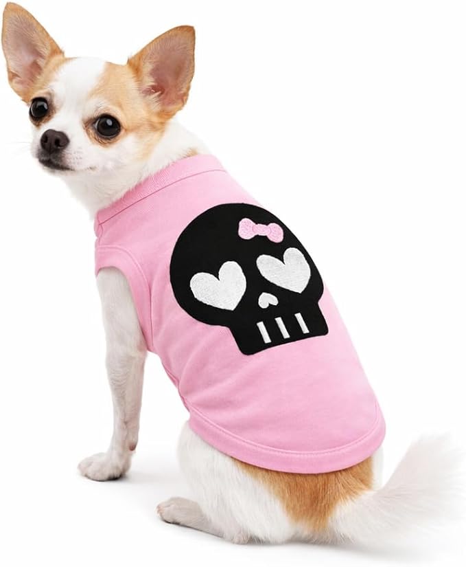 Petitebella Black Skull Face Puppy Dog Shirt (Pink, Medium)