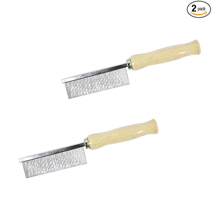 2Pcs Pet Grooming Comb for Long Haired Cats and Dogs - Stainless Steel Pin Teeth Wooden Handle Fur Hair Brush - Removes & Prevents Matted Fur