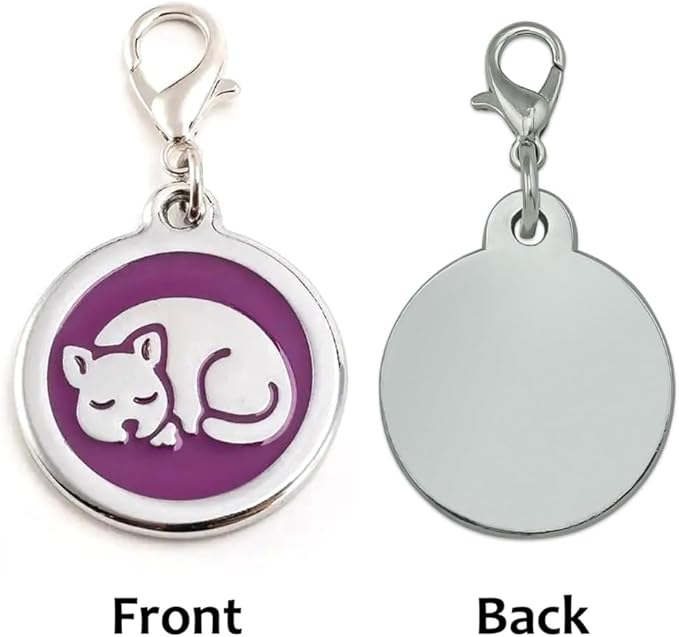 Personalized Sleeping Pet ID Tags with Trigger Snap Hook for Kittens and Cats - cat Name tag for cat Collar (Blue)