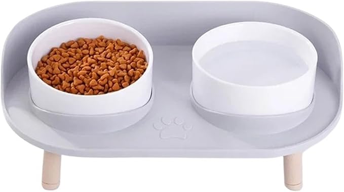 Cat Feeder Pet Double Bowls Food Water Adjustable Height Cats Dogs Drinker Bowl
