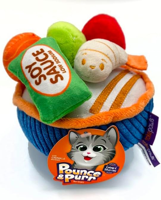 Pounce & Purr® Deluxe Interactive Cat Toy Set – 6 Piece Detachable Plush Catnip & Silvervine Playset with Themed Toys & Kicker Base