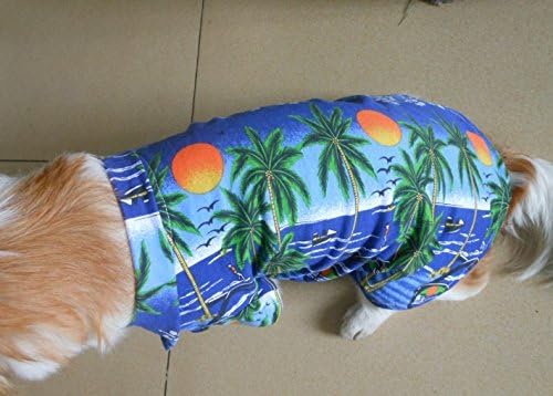 Tangpan Hawaiian Beach Coconut Tree Print Dog Shirt Summer Camp Shirt Clothes(Blue,M)