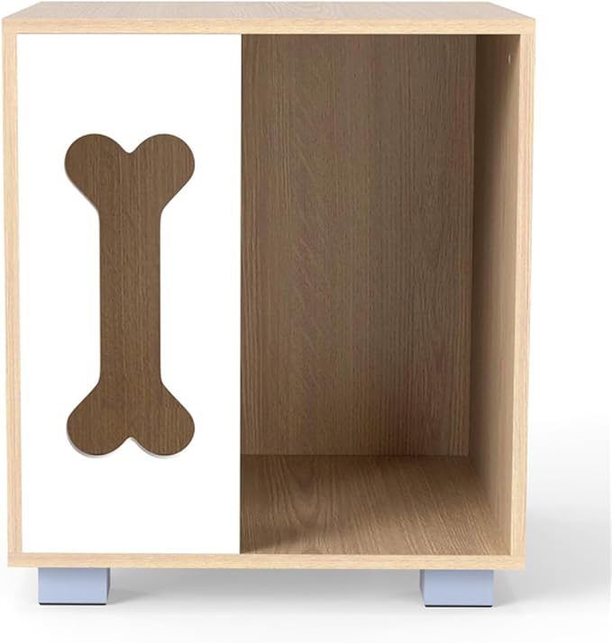 Wooden Cat Dog House Side Table, 2-in-1 Pet Bed Condo with Bone-Shaped Window and 2" Sturdy Metal Legs, Indoor Pet Crate Furniture, Decorative End Table Nightstand for Small Dogs Cats