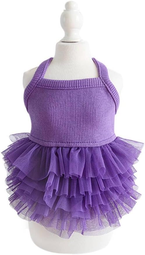 Hdwk&Hped Small Dog Dress Breathable Summer Dog Dress for Puppy Cats Girl Female Tutu Cake Skirt Princess Dress for Birthday Party Costume (Cake Skirt - Purple, X-Small)