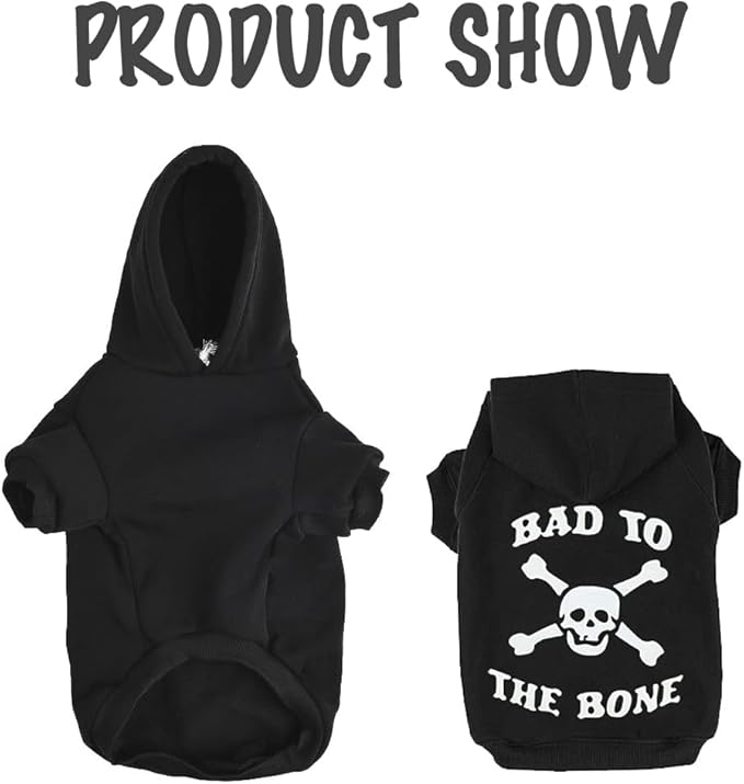 EXPAWLORER Dog Hoodie Sweater - Bad to The Bone Dog Sweatshirt Skeleton Costume, Warm Fleece Lined Pet Clothes with Leash Hole, Fall Winter Cozy Soft Pet Outfit Coat for Large Giant Dogs, 2XL