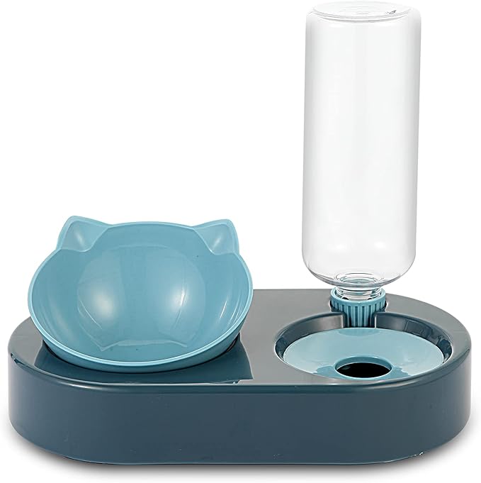 Cat Bowl, Feeding & Watering Supplies for Cats, Cat Food Bowls with 0-15°Adjustable Tilted, Gravity Water,Pet Food Bowl for Cats and Small Dogs, Blue