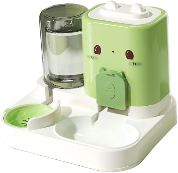 2 in 1 Automatic Pet Feeder with Water Dispenser, 1800ml Large Capacity Food Bowl for Cats and Small Dogs, Detachable Design for Easy Cleaning- Green