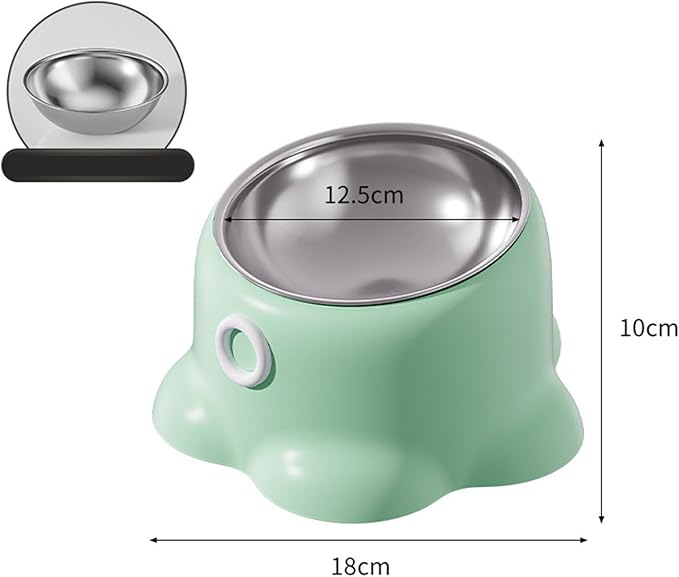 Gralara Tilted Cat Feeder Bowl, Feeding Dish Home Indoor Watering Versatile Food Dispenser, Removable Stainless Steel Bowl for Puppy, Green