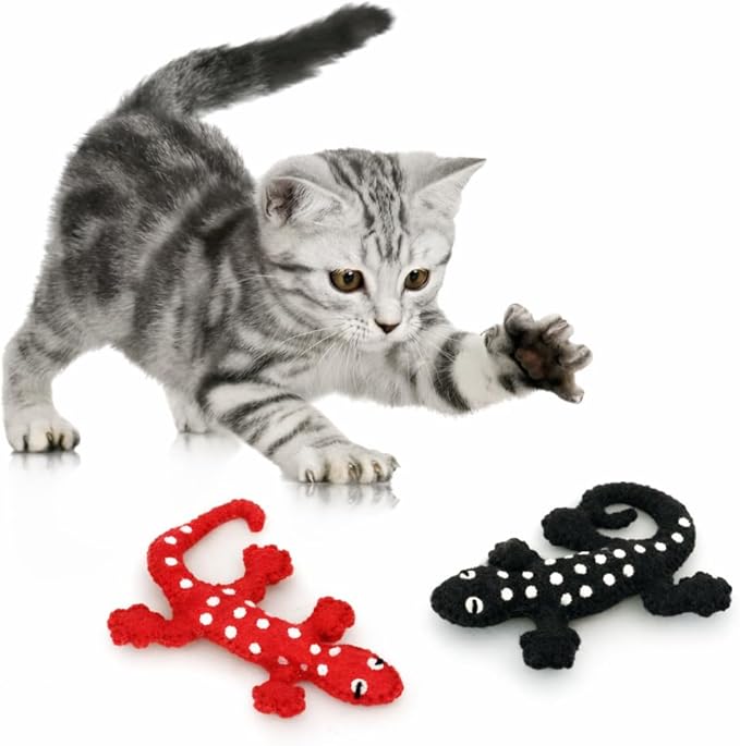 Glaciart One Felt Lizard Cat Toy – 2 Pcs | Soft Fuzzy Enrichment 100% Natural Wool - Interactive Catnip Play Cat Toy Set - Safe for Pets, Non-AZO Colored Dyes
