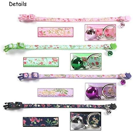 CHUKCHI 4 Pcs Cat Collars Safety Quick Release with Bell-Adjustable Cat Collar with Small Floral Colorful Patterned Soft Strong Nylon Strip for Cat, Pup, Kitty