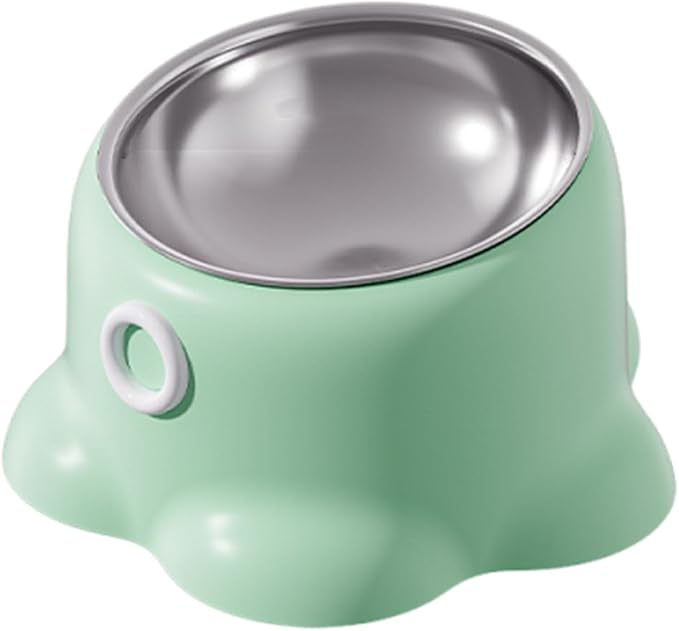 Gralara Tilted Cat Feeder Bowl, Feeding Dish Home Indoor Watering Versatile Food Dispenser, Removable Stainless Steel Bowl for Puppy, Green
