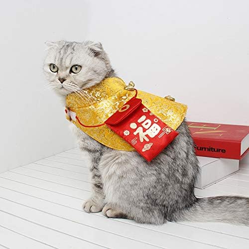 Cat Clothes,New Year's Cloak Dog Clothes Red Pet Cheongsam Cloak Clothes for Cats Small Dogs Puppy(Gold,S)