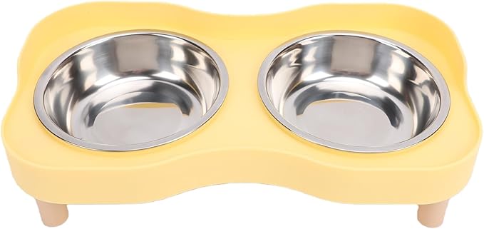 Cat Food Bowl, Elevated Cat Feeding Station Splashing Proof Raised Dish with 2 Stainless Steel Bowls for Pet Small Animals