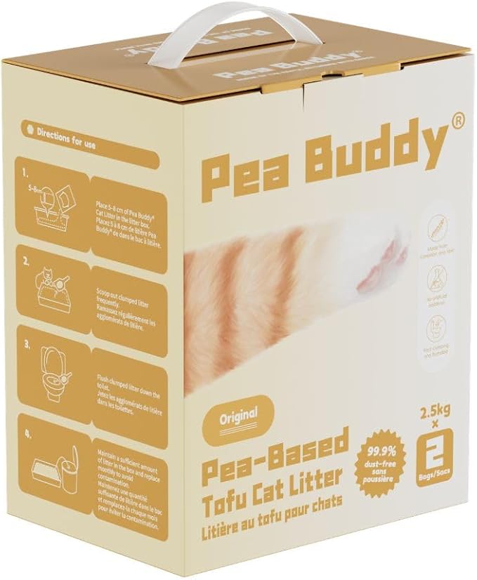 Pea Based Tofu Cat Litter, Dust Free Cat Litter, Low Tracking, and Natural Odor Control, Flushable (2 Bags, Original (Fragrance-Free))