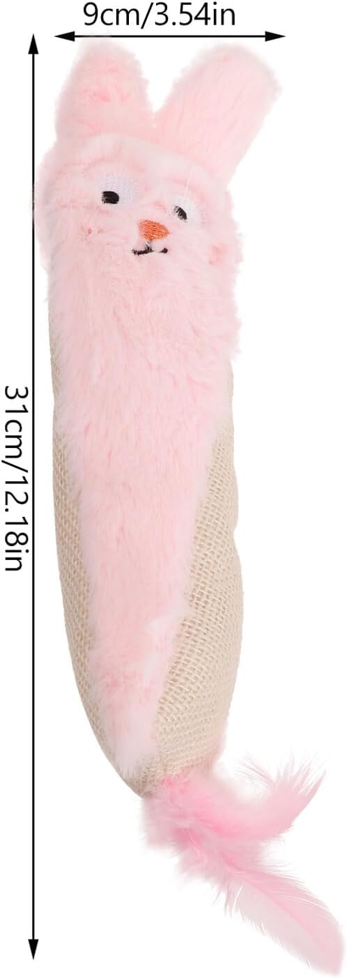 Abaodam Plush Catnip for Cats with Crinkle Paper, Pink Rabbit Shape, Soft Chewing and Teething for Indoor Kittens and Small Cats