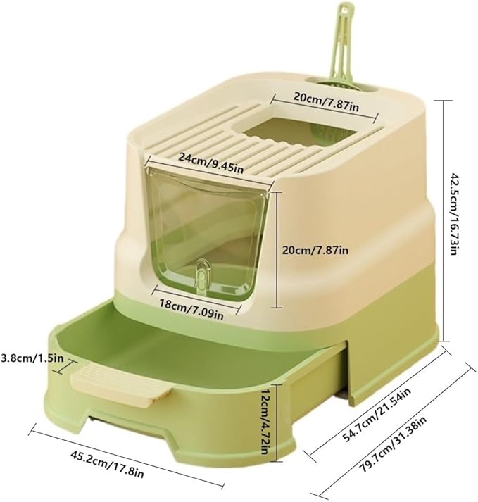 Pet Supplies, Enclosed Top-Entry Cat Litter Box with Lid & Scoop, Large Anti-Splash Drawer Design
