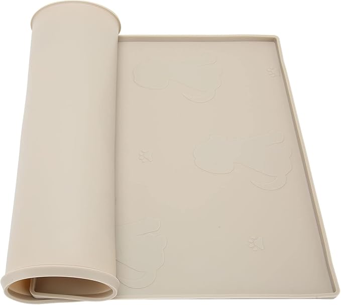Dog Feeding Mat, Waterproofed Cat Food Mats, Anti Slip Silicone Cat Dog Food Mat for Messy Drinkers to Protect Floors (Beige)