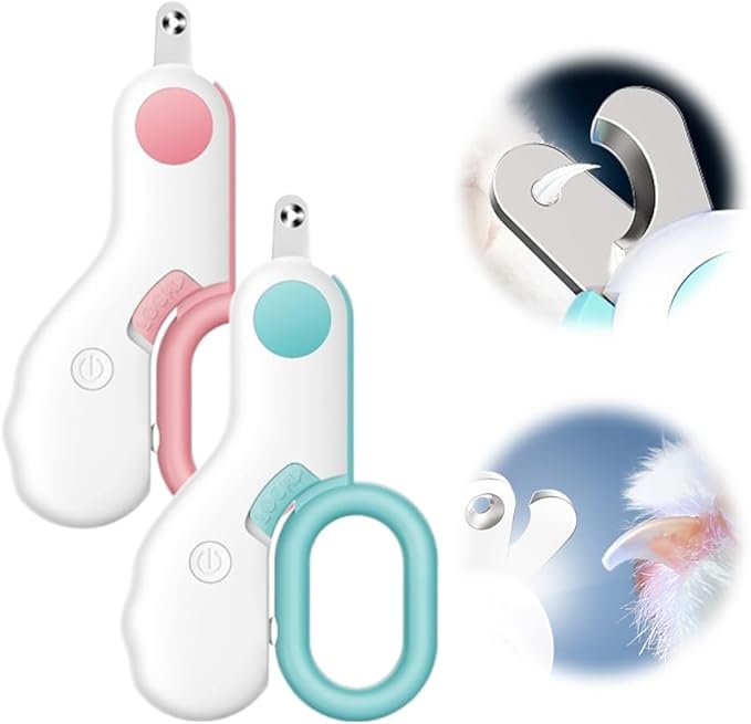 Pet Nail Clippers,2026 New Cat Nail Clipper with LED Light,Professional Claw Trimmer,Easy and Pain-Free Grooming Tool for Tiny Kitten Bunny Rabbit Bird Guinea Pigs Ferret Hamsters (A-Pink+Blue)