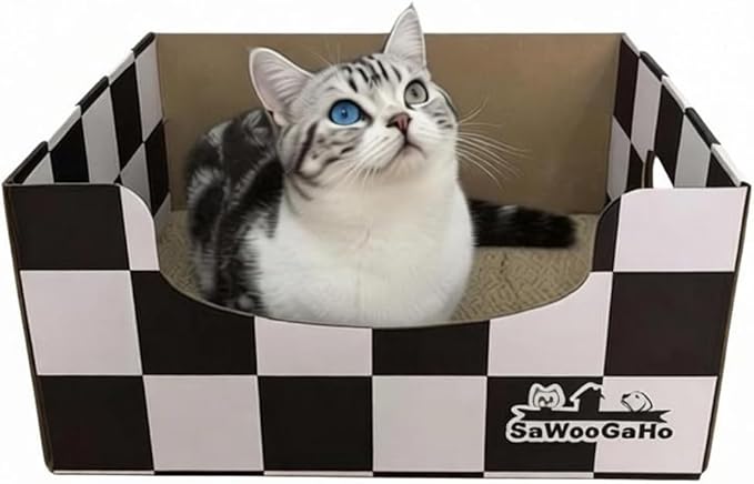 Extra Large Cat Cardboard Scratch with Box Bigger Space Double-Sided Scratching Refillable Pad Scratcher Board Window Handle Design Easy to Clean Scraps Scratched Bed for Indoor Cats