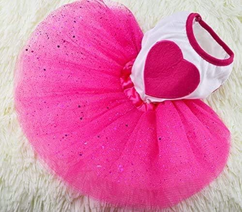 Idepet Spring Summer Pet Dog Cat Puppy Tutu Princess Dress Heart Printed Lace Skirt Dog Clothes Dog Costume (XL)