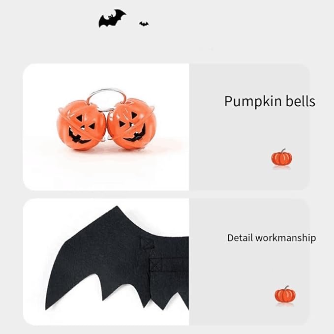 Cat Halloween Costume Bat Wings with Pumpkin Jingle Bells Pet Apparel Halloween Party Dress Up Accessories for Cats & Dogs