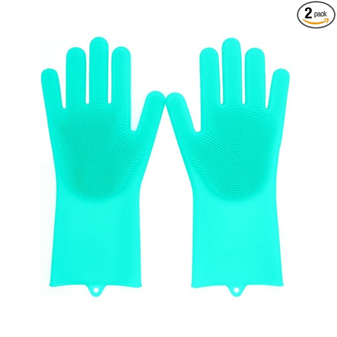 Pet Grooming Gloves Silicone Gloves with High-Density Teeth Enhanced Five Finger Design for Dogs Cats Bathing Massaging (Green)
