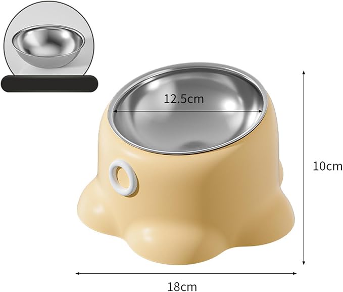 Tilted Cat Feeder Bowl Food Dispenser Living Room Home Travel Indoor Watering Feeding Dish Cat Food Bowl for Pets Small Dogs, Yellow