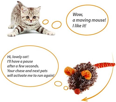 Gigwi Interactive Cat Toy Moving Mouse, Automatic Cat Toy Mice Electronic with Furry Tail, Squeaky Cat Toys for Indoor Cats/Outdoor Exercise (Orange Ear)