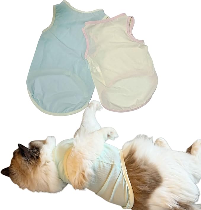 2Pcs Cooling Shirts for Small Dogs, Sleeveless Dog Vest, Lightweight Breathable Dog Summer Tank Top Sun Protection Shirts for Dogs Cats Pet Apparel (Yellow MintGreen, Medium Size for 5.0-8.5lb Pets)
