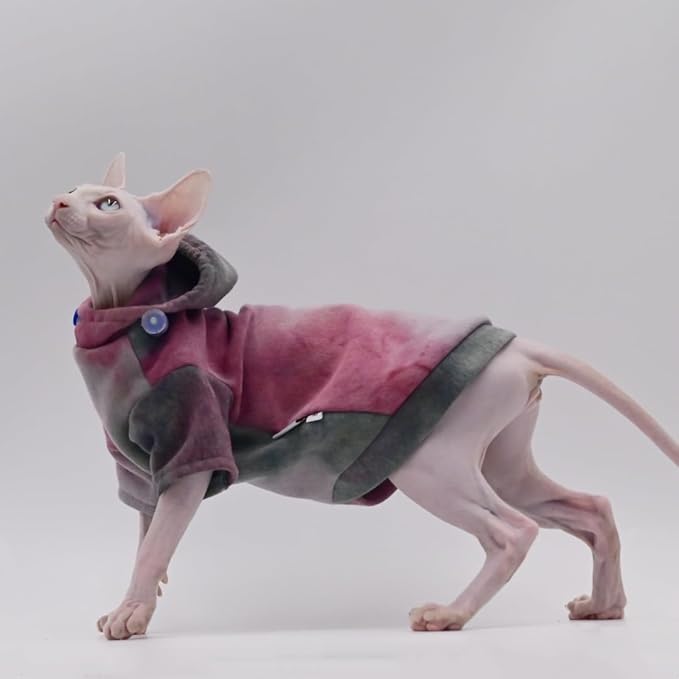 Duo MASUMI Hairless Cat Clothes Autumn Winter Warm Thick Fleece Hoodie Sphynx Cat Warm Cat Clothes for Devon,Cornish,Peterbald (XS)
