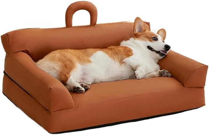 Pet Sofa Bed for Small Cats & Dogs - Faux Leather Cat Dog Couch with Non-Slip Bottom, Soft Kennel Sofa Chair for Indoor Use(Coffee)