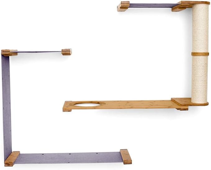CatastrophiCreations Dakota Set for Cats Multiple-Level Wall Mounted Scratch, Hammock Lounge, Play & Climbing Activity Center Furniture Cat Tree Shelves, Natural/Charcoal Gray