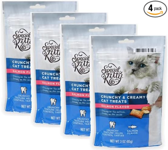Special~Kitty Crunchy and Creamy Cat Treats Salmon Flavor, 3 oz Pack of 4