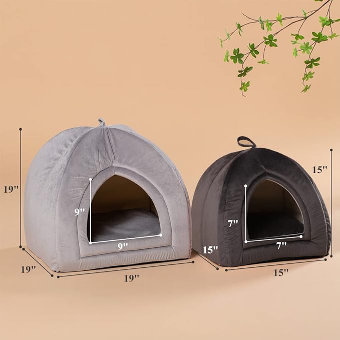 KASENTEX Cat Bed for Indoor Cats, 2-in-1 Cat House Pet Supplies for Large Cat or Small Dog - Animal Cave, Cat Tent with Removable Washable Pillow Cushion (Dark Grey, 19x19x19)