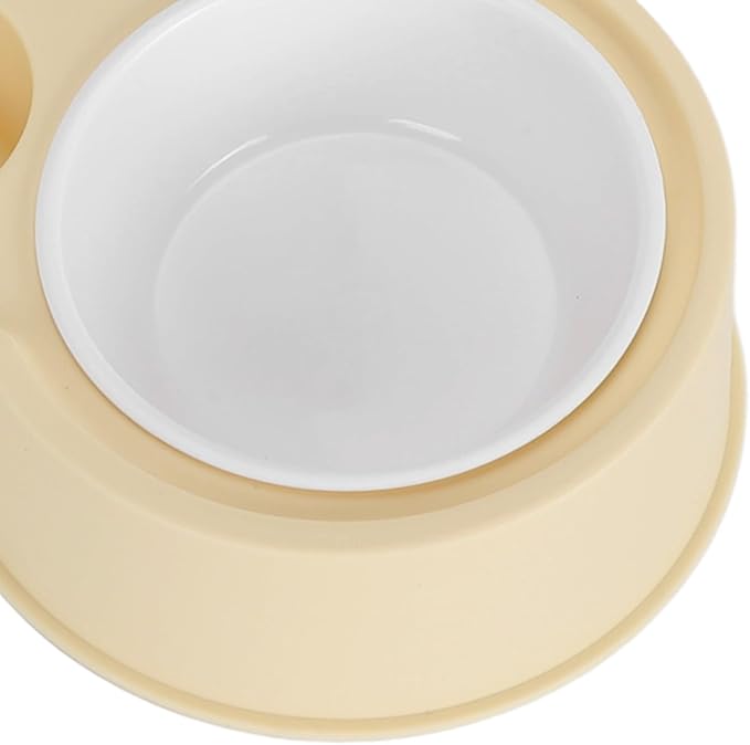 Double Pet Bowl Set, Non - Slip Stable 2-in-1 Food & Water Bowl with Automatic Water Dispenser Bottle, Feeding Station for Cats, Small Dogs and Mini Pets (Yellow)