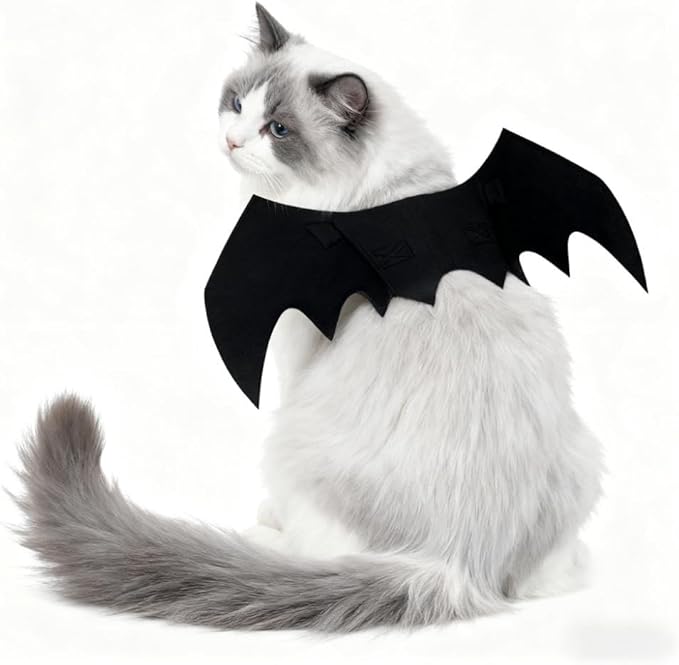 Upgraded Cat Halloween Costume Bat Wings with Pumpkin Bells - Premium Pet Apparel for Cats & Small Dogs, Adjustable Bat Wing Costume for Halloween Party, Christmas, Birthday Cosplay Dress Up